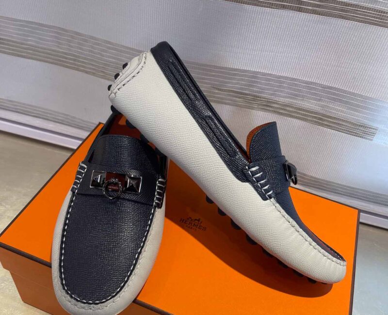 Giày lười Hermes Irving Loafer Xám Xanh Da Taiga