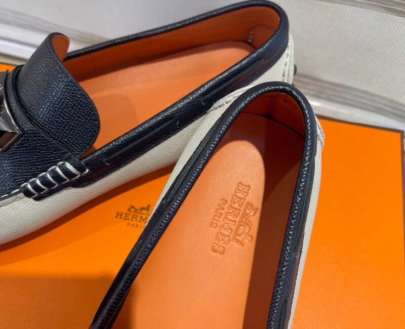 Giày lười Hermes Irving Loafer Xám Xanh Da Taiga