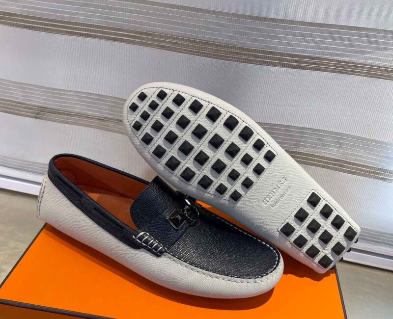 Giày lười Hermes Irving Loafer Xám Xanh Da Taiga