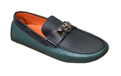 Giày lười Hermes Irving Loafer Xanh Đen Da Bê có Vân