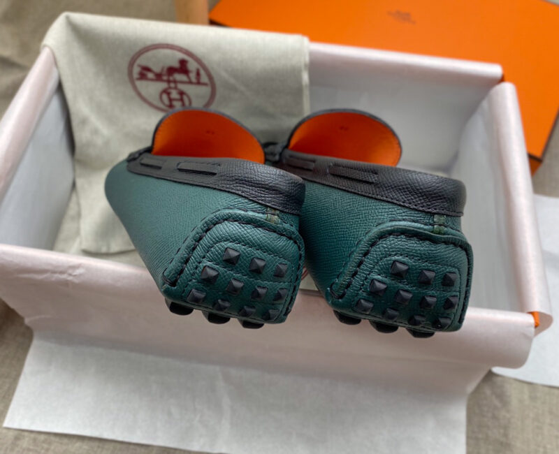 Giày lười Hermes Irving Loafer Xanh Đen Da Bê có Vân