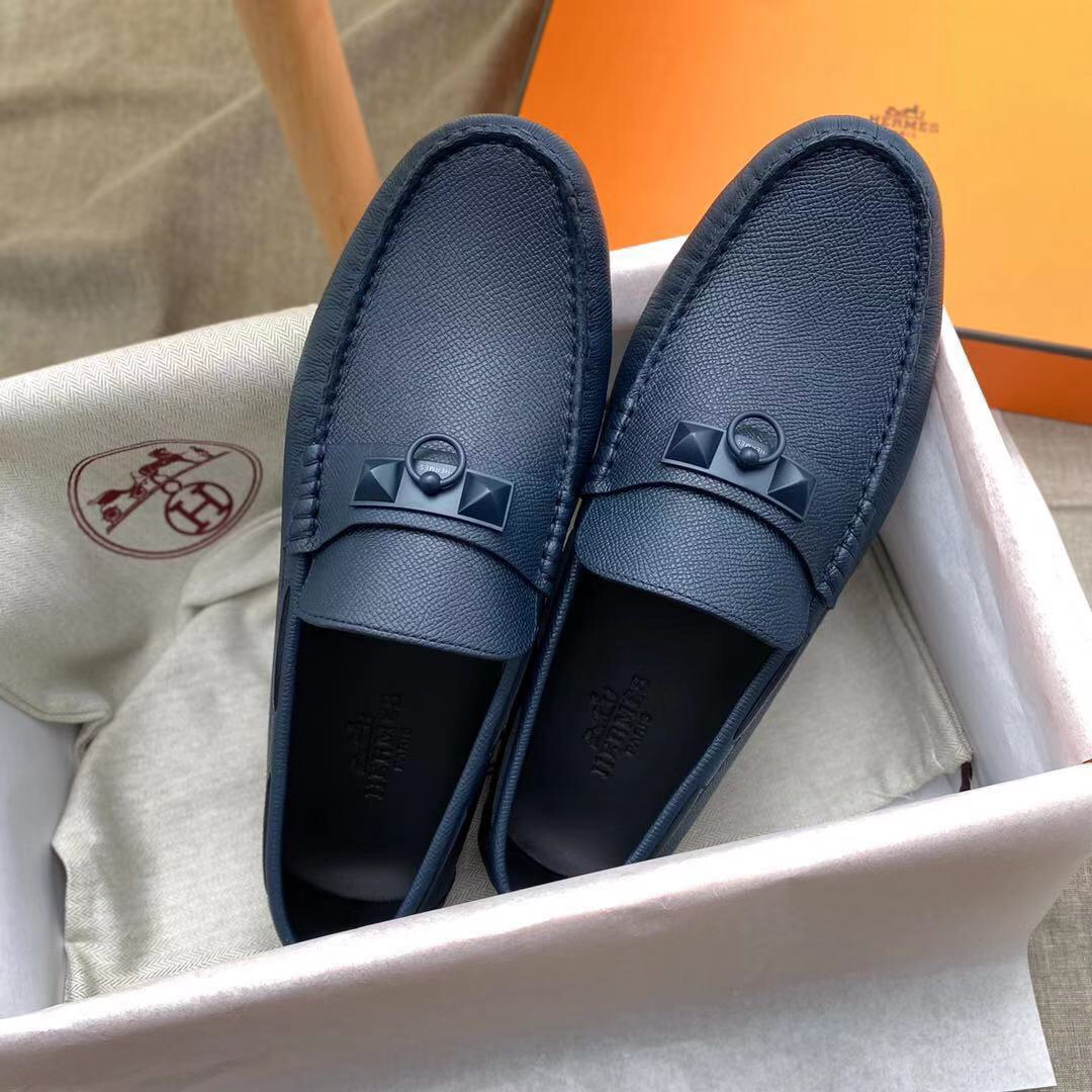 Giày lười Hermes Irving Loafer Xanh Navy Blue