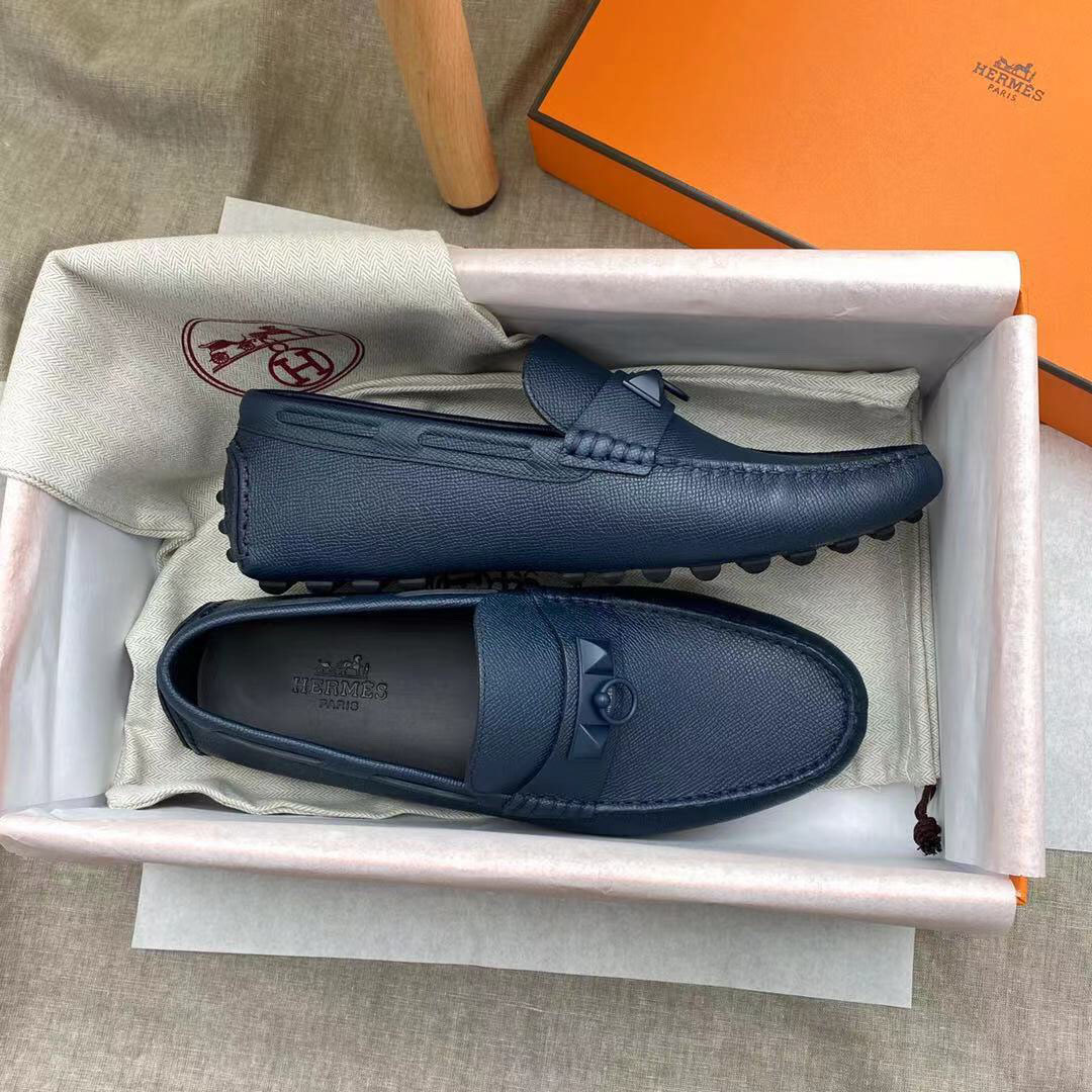 Giày lười Hermes Irving Loafer Xanh Navy Blue