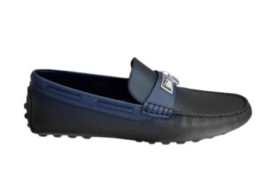 Giày lười Hermes Irving Loafer Xanh Navy Blue Kim Loại Chi Tiết Bạc