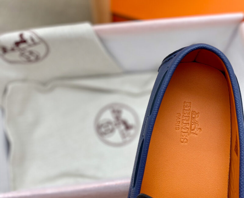 Giày lười Hermes Irving LoaferXanh Đen Da Bê có Vân