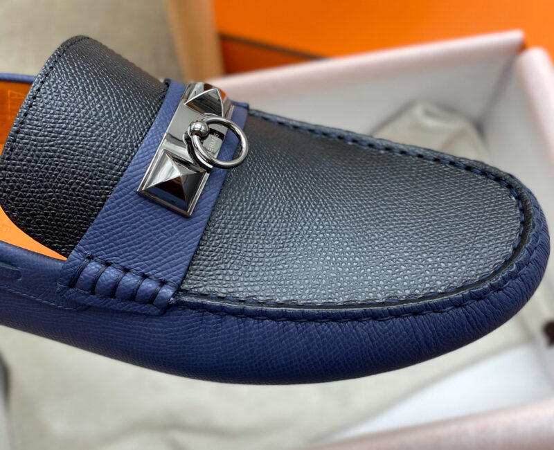 Giày lười Hermes Irving LoaferXanh Đen Da Bê có Vân