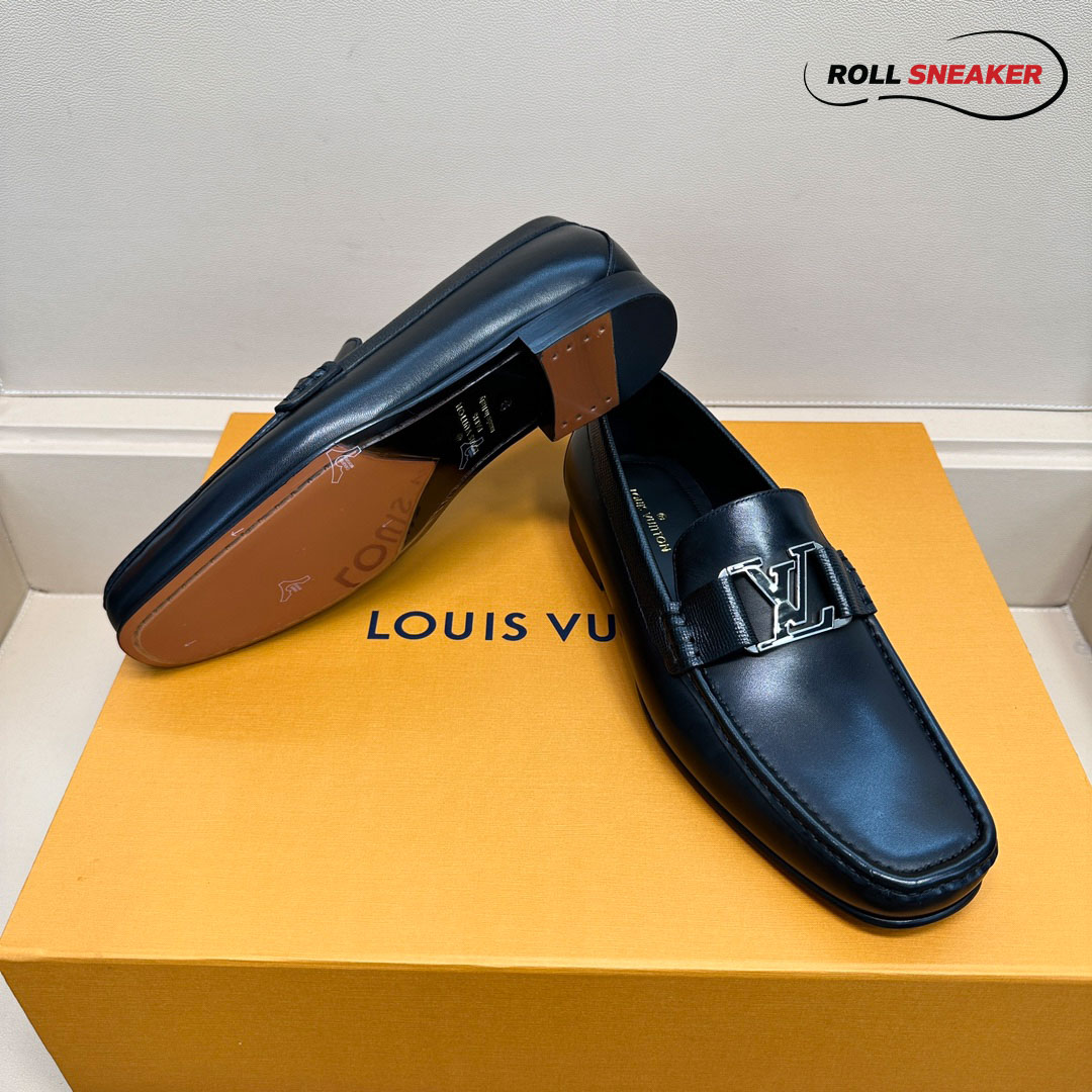 Giày Lười Louis Vuitton Montaigne Loafers Black Da Trơn  Logo LV Đen