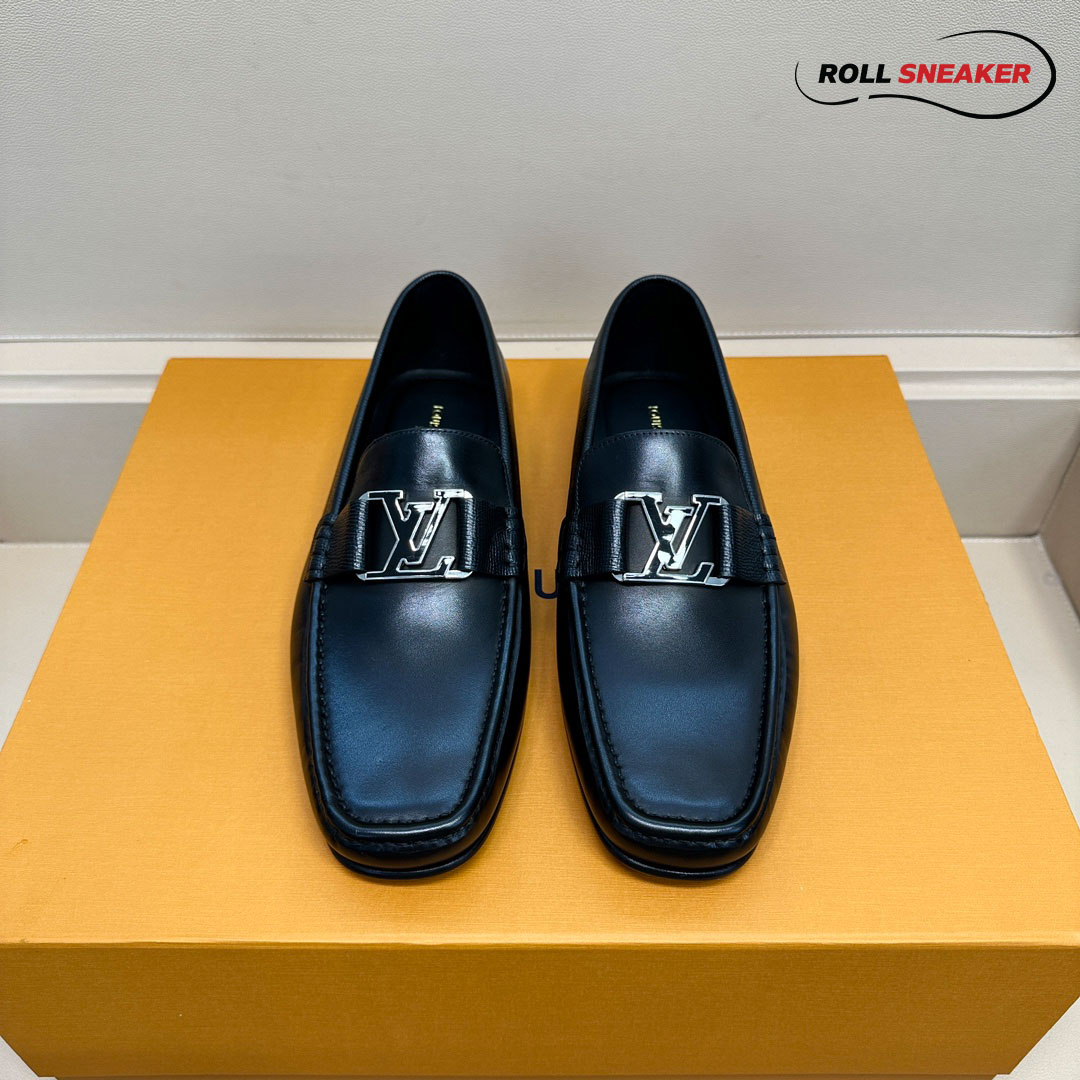 Giày Lười Louis Vuitton Montaigne Loafers Black Da Trơn  Logo LV Đen