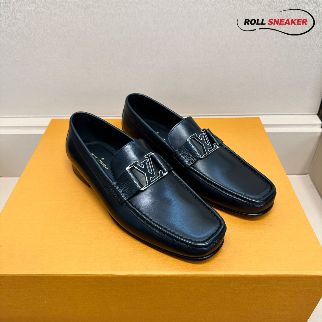 Giày Lười Louis Vuitton Montaigne Loafers Black Da Trơn  Logo LV Đen