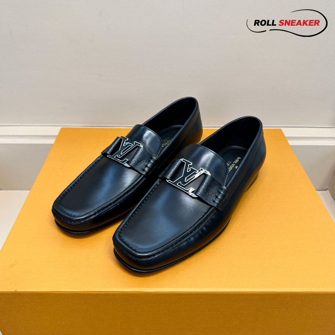 Giày Lười Louis Vuitton Montaigne Loafers Black Da Trơn  Logo LV Đen