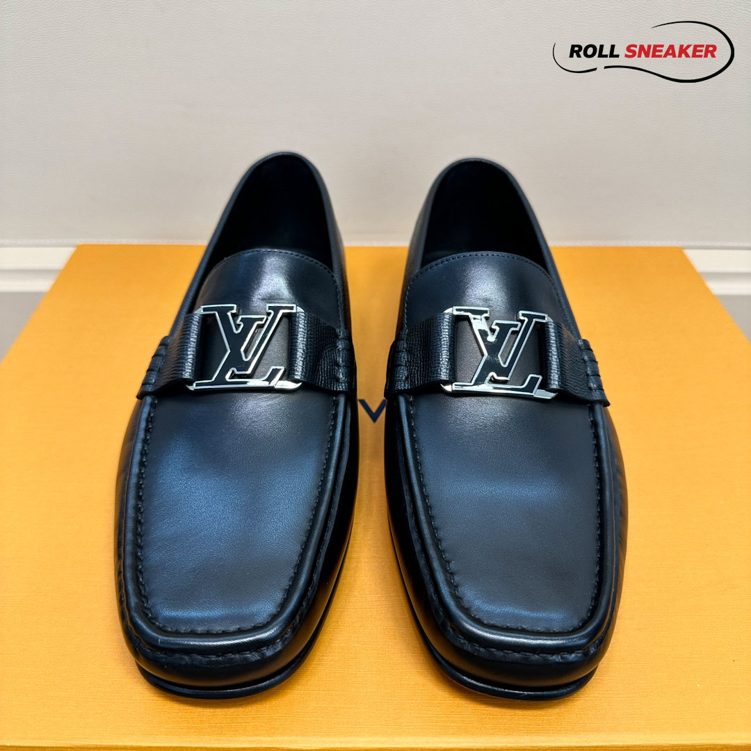 Giày Lười Louis Vuitton Montaigne Loafers Black Da Trơn  Logo LV Đen