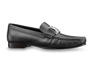 Giày lười Louis Vuitton Montaigne Loafers Da Nhăn Logo LV Bạc