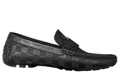 Giày Lười Louis Vuitton Monte Carlo Mocassin Black Da Bê Họa Tiết Damier Logo LV Bạc Bóng