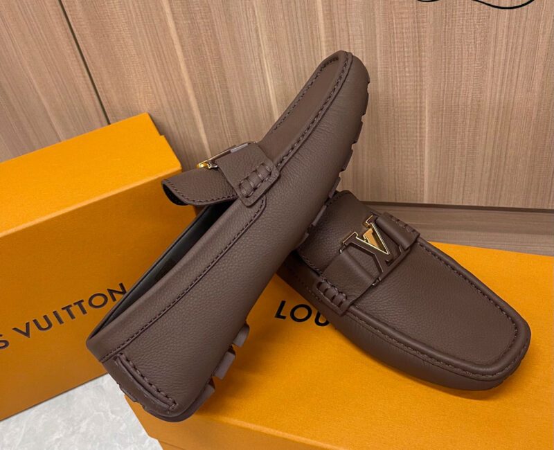 Giày Lười Louis Vuitton Monte Carlo Mocassin Brown Da Bê có Vân Khóa Logo Lv Nâu