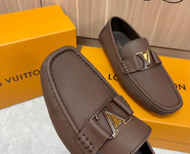 Giày Lười Louis Vuitton Monte Carlo Mocassin Brown Da Bê có Vân Khóa Logo Lv Nâu