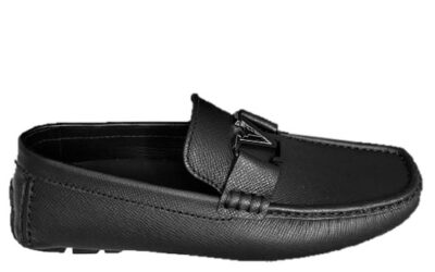 Giày Lười LV Monte Carlo Mocassin Black Da Taiga Khóa Logo Đen