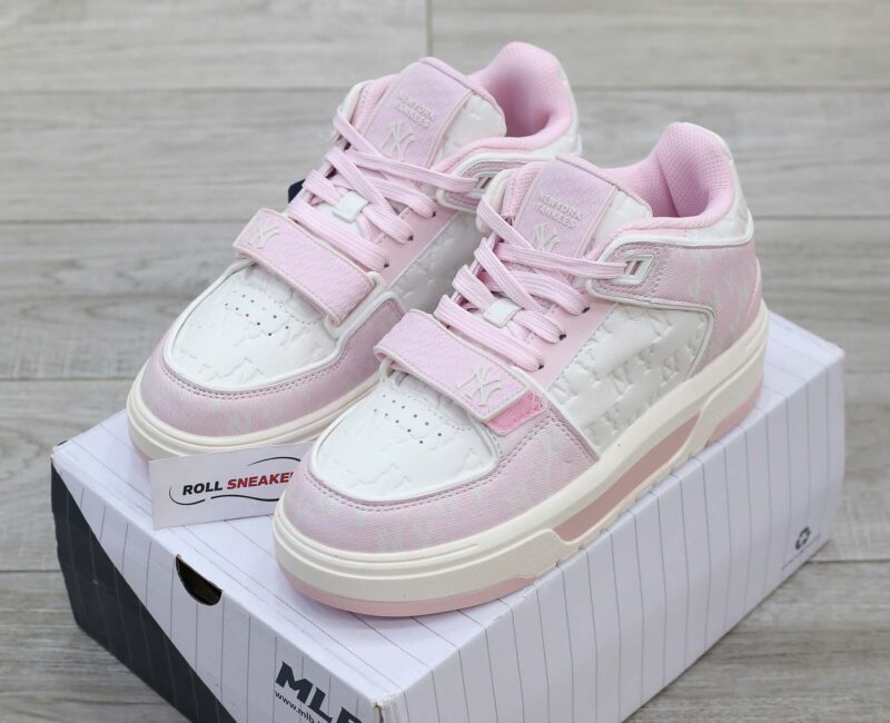 Giày MLB Chunky Liner Mid Classic Monogram NY Pink dập chìm Like Auth