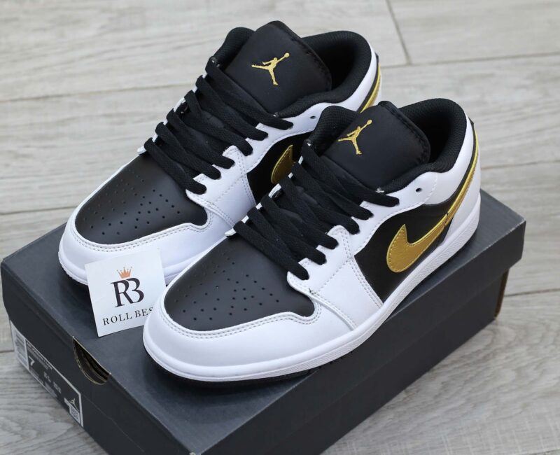 Giày Nike Air Jordan 1 Low White Black Metallic Gold Swoosh Best Quality