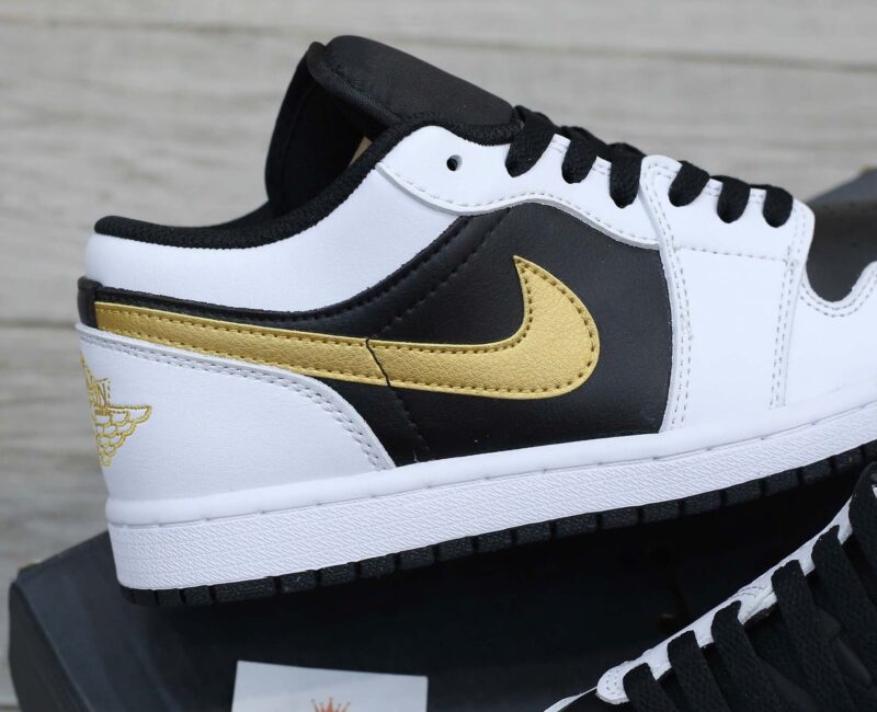 Giày Nike Air Jordan 1 Low White Black Metallic Gold Swoosh Best Quality