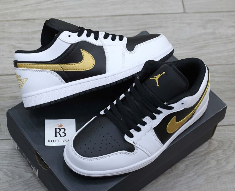 Giày Nike Air Jordan 1 Low White Black Metallic Gold Swoosh Best Quality