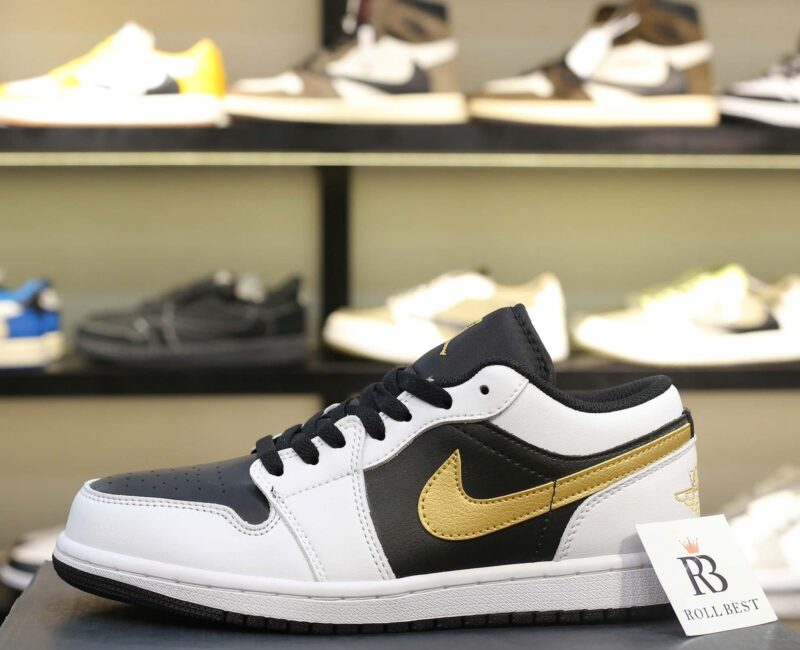 Giày Nike Air Jordan 1 Low White Black Metallic Gold Swoosh Best Quality