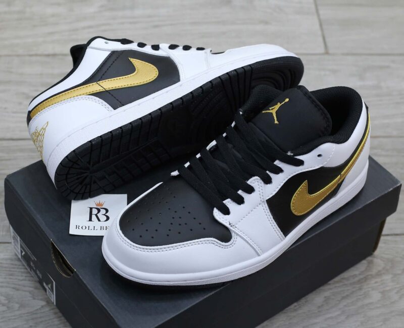 Giày Nike Air Jordan 1 Low White Black Metallic Gold Swoosh Best Quality