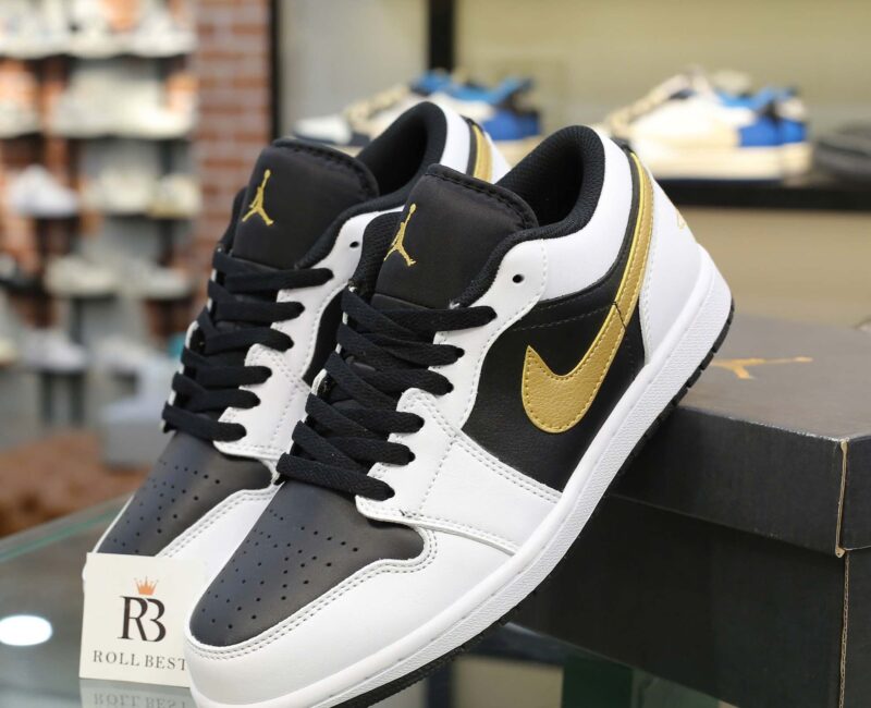 Giày Nike Air Jordan 1 Low White Black Metallic Gold Swoosh Best Quality