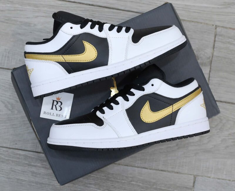 Giày Nike Air Jordan 1 Low White Black Metallic Gold Swoosh Best Quality