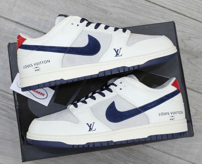 Giày Nike SB Dunk Low x Louis Vuitton Grey Blue Red Like Auth