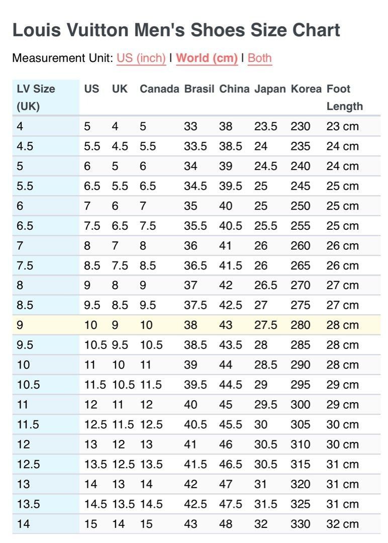 Bảng Size LV