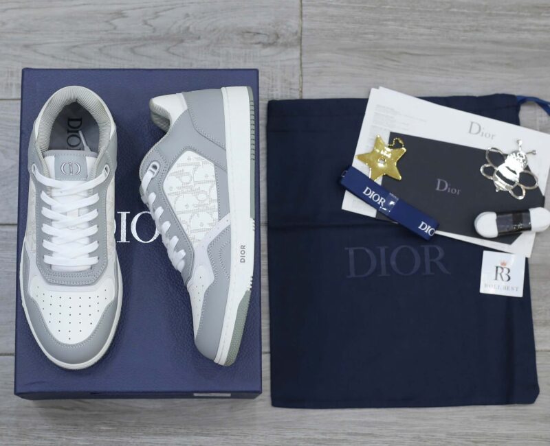 Giày Dior B27 Low Gray Smooth Da Bê White Dior Oblique Galaxy Like Auth