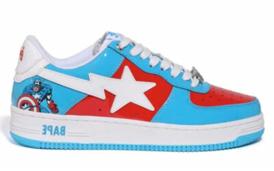 Giày Marvel Comics × A BATHING APE®︎ BAPE STA Low "Captain America" (2022) Best Quality