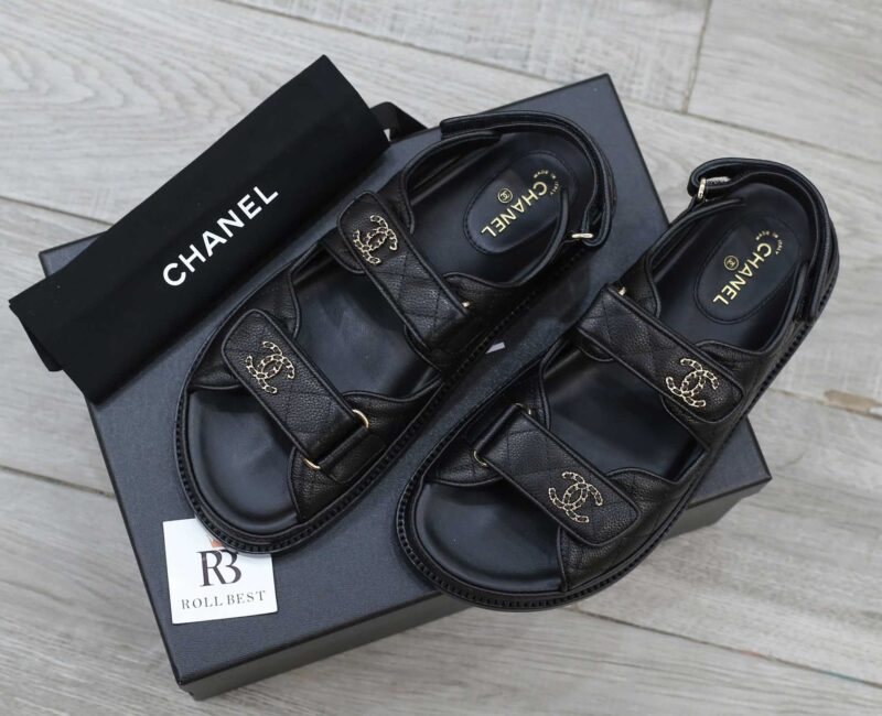 Dép Chanel Grained Da Bê Velcro Dad Sandals Best Quality