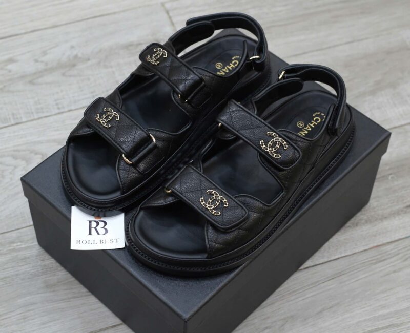 Dép Chanel Grained Da Bê Velcro Dad Sandals Best Quality