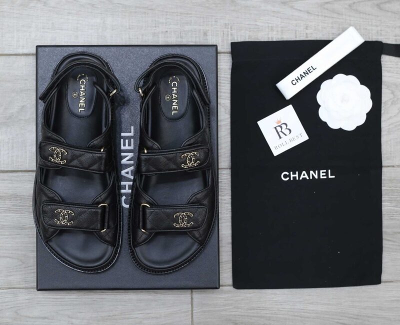 Dép Chanel Grained Da Bê Velcro Dad Sandals Best Quality