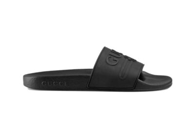 Dép Gucci Logo Slide Black Rubber Best Quality