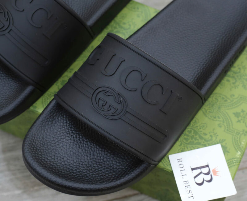 Dép Gucci Logo Slide Black Rubber Best Quality