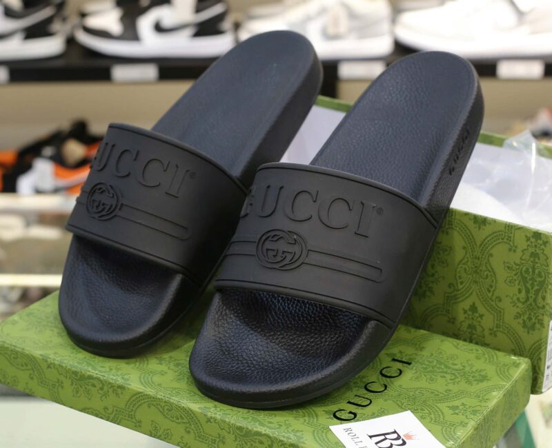 Dép Gucci Logo Slide Black Rubber Best Quality