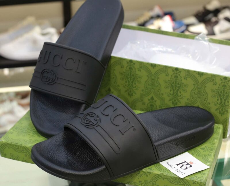 Dép Gucci Logo Slide Black Rubber Best Quality