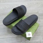 Dép Gucci Logo Slide Black Rubber Best Quality