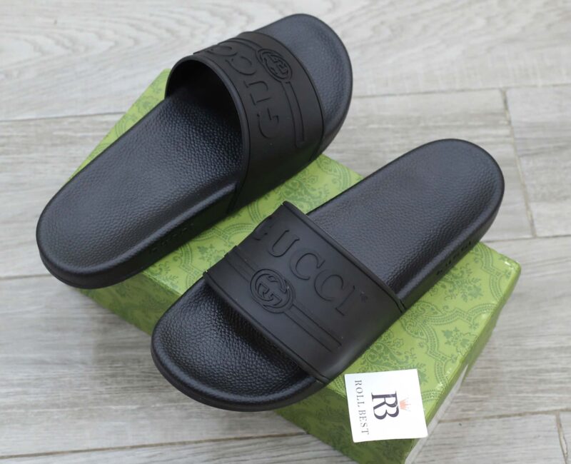 Dép Gucci Logo Slide Black Rubber Best Quality