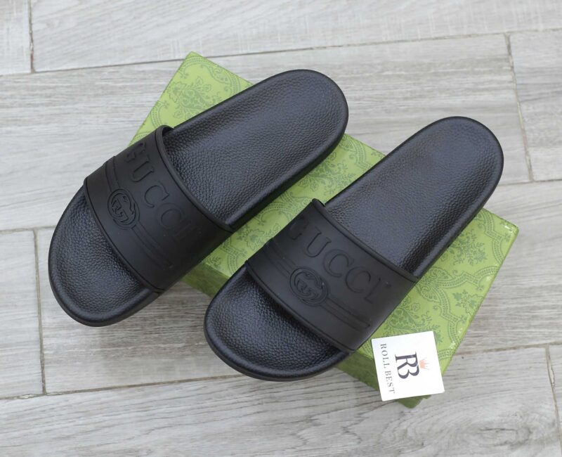 Dép Gucci Logo Slide Black Rubber Best Quality