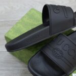 Dép Gucci Logo Slide Black Rubber Best Quality