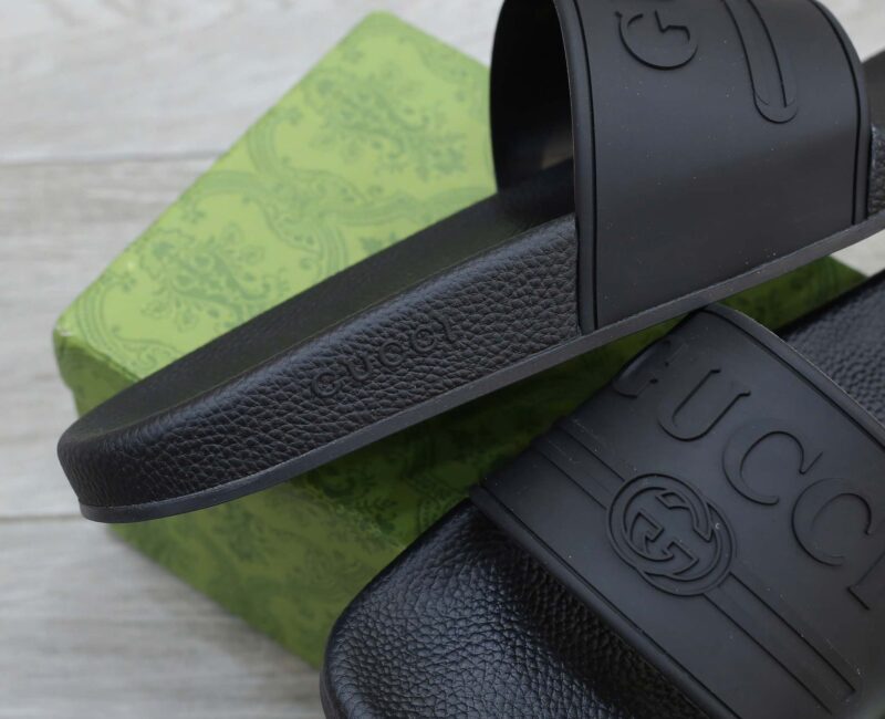 Dép Gucci Logo Slide Black Rubber Best Quality