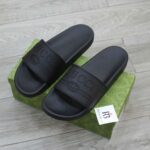 Dép Gucci Logo Slide Black Rubber Best Quality