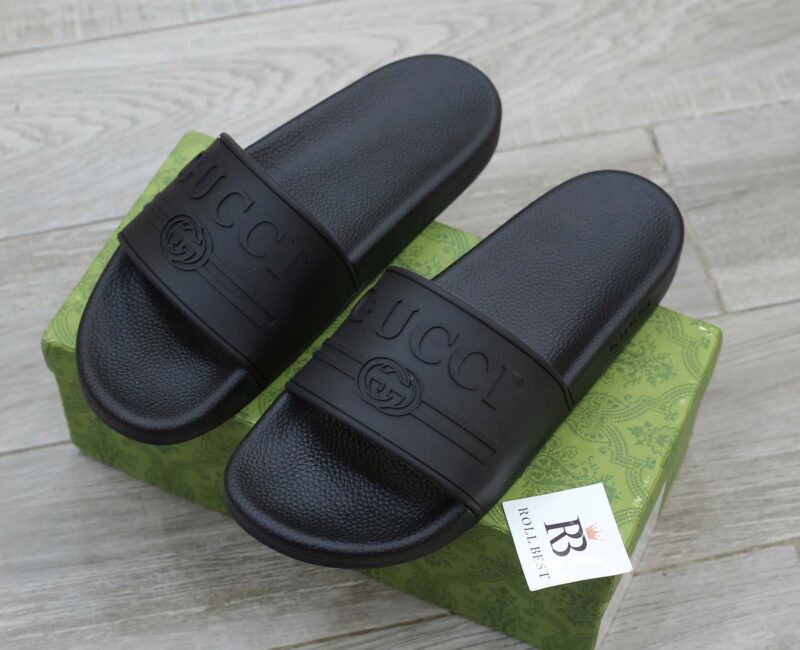 Dép Gucci Logo Slide Black Rubber Best Quality