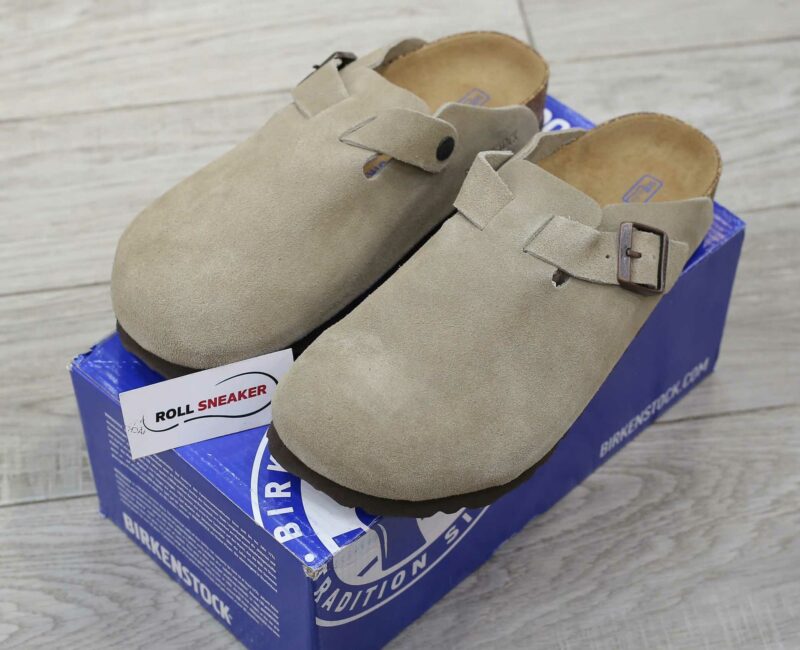 Dép Birkenstock Boston Soft Footbed Suede Dark Grey Xám Xi Măng