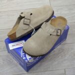 Dép Birkenstock Boston Soft Footbed Suede Dark Grey Xám Xi Măng