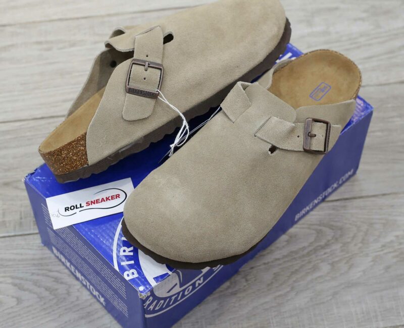 Dép Birkenstock Boston Soft Footbed Suede Dark Grey Xám Xi Măng