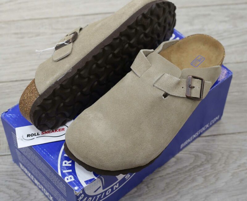 Dép Birkenstock Boston Soft Footbed Suede Dark Grey Xám Xi Măng